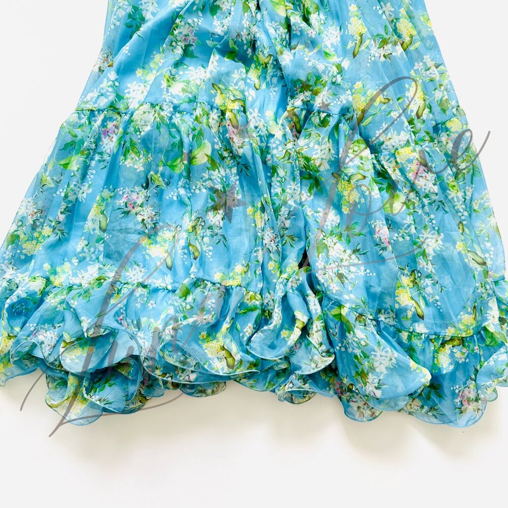 MAC DUGGAL x Anthropologie Blue Ruffle Tiered Floral Cut-Out Chiffon Gown NWT - Picture 11 of 11